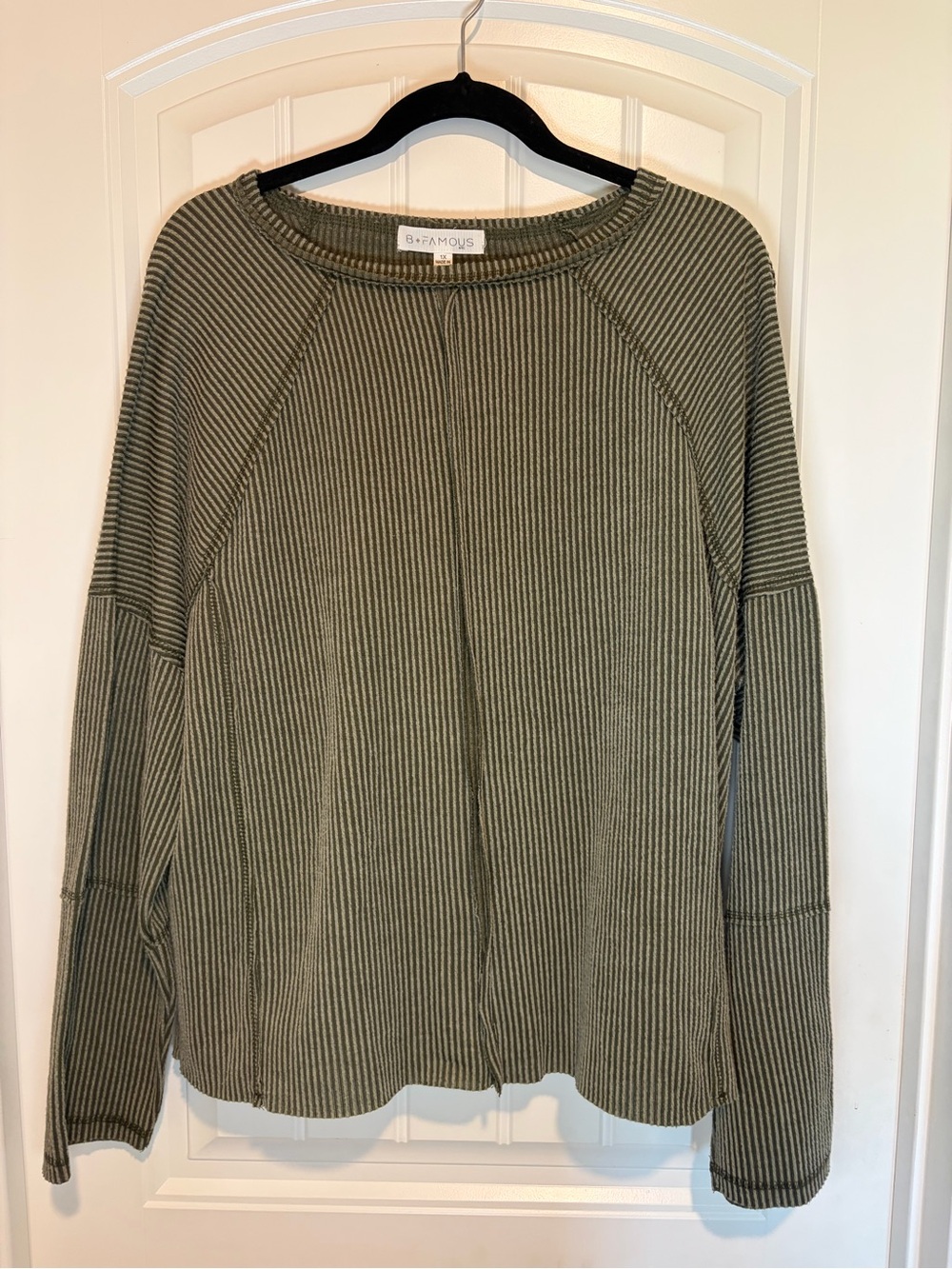 Be-Famous Olive Ribbed Pullover Sweatshirt